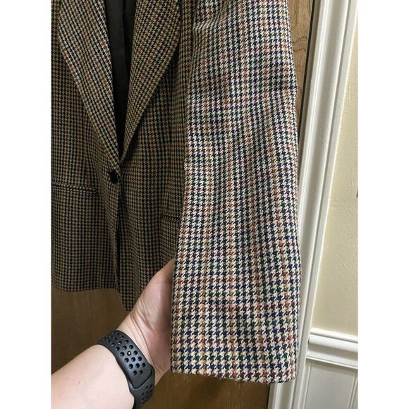 Vintage Joan Leslie Blazer Wool Blend Houndstooth Naturals Velvet Collar 6P - Picture 6 of 15